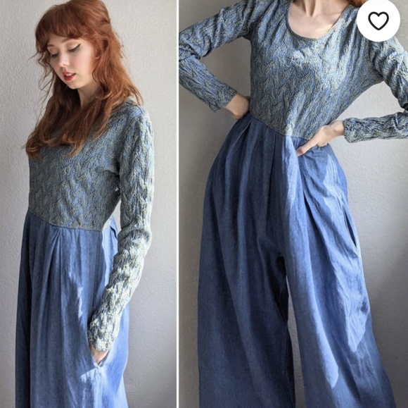 Vintage 90s Cache Blue Denim Jumpsuit L/XL - Picture 2 of 7